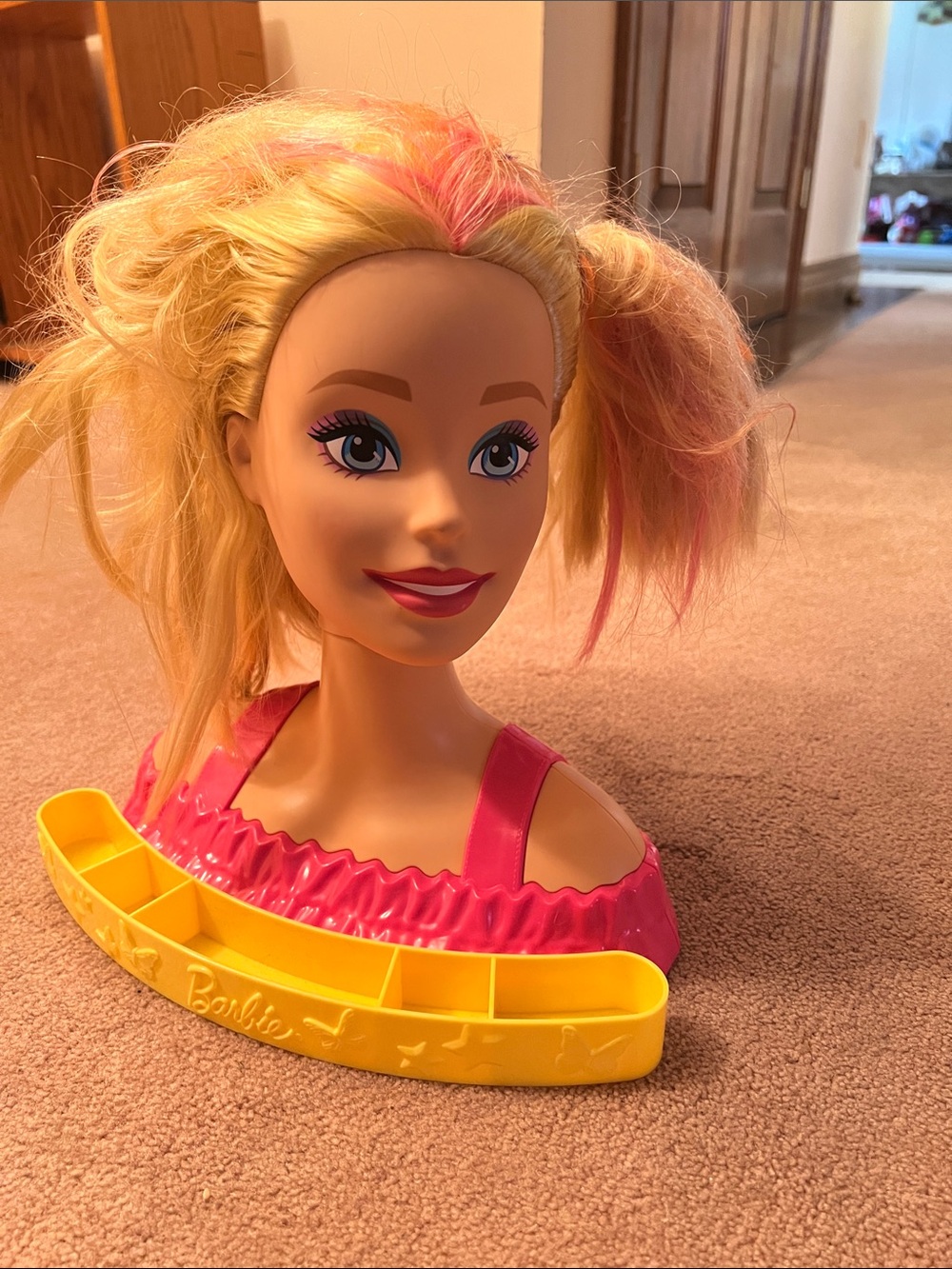 Barbie Blonde Styling Head with Pink Top and Yellow Tray